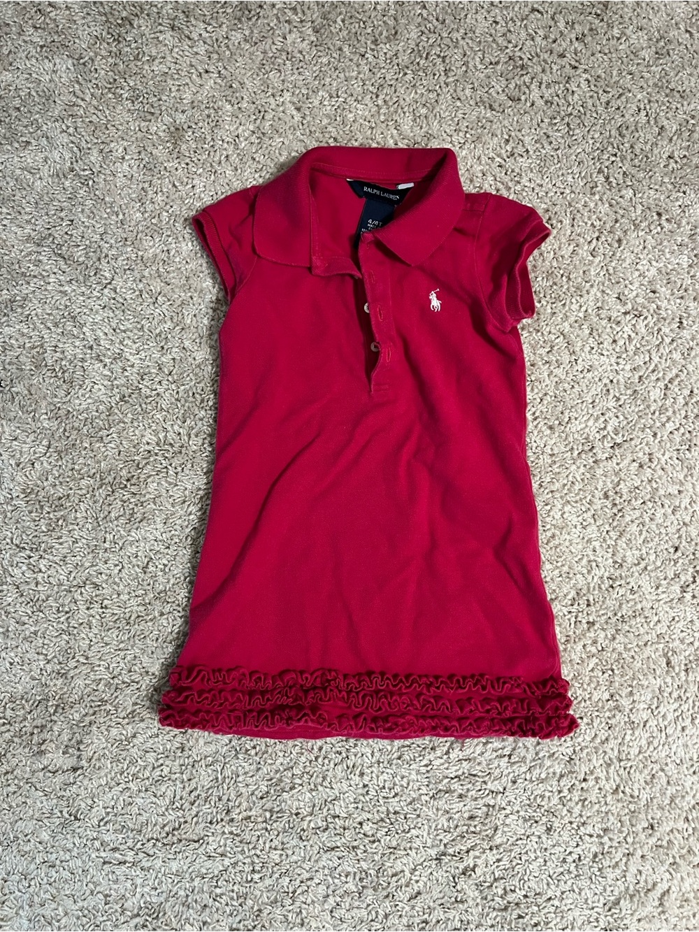 Ralph Lauren Girls Red Polo Dress with Ruffle Hem